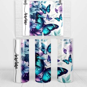 Mama Turquoise And Purple Butterflies | Mother's Day Skinny Tumbler