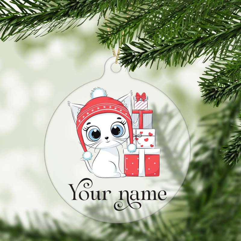 Cute Kitten with Presents Ornament