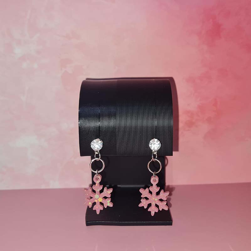 Diamante Pink Snowflake Christmas Earrings