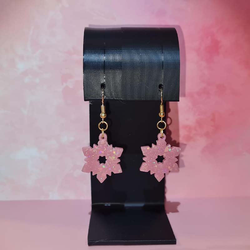 Soft Sparkle Pink Snowflake Christmas Earrings