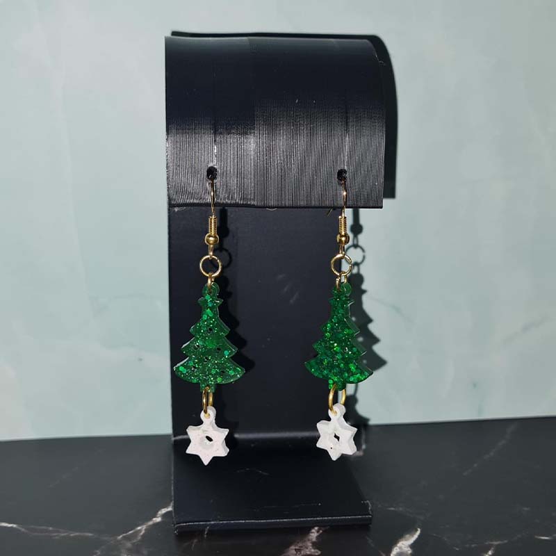 White Star Christmas Tree Earrings